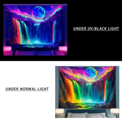 1PC Colorful Waterfall UV Response tapestry, Moon Night Sky Natural Landscape