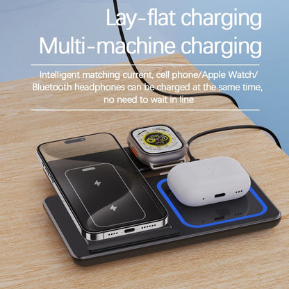 30W LED Fast Wireless Charger Stand 3 in 1 Foldable Charging Station For iPhone