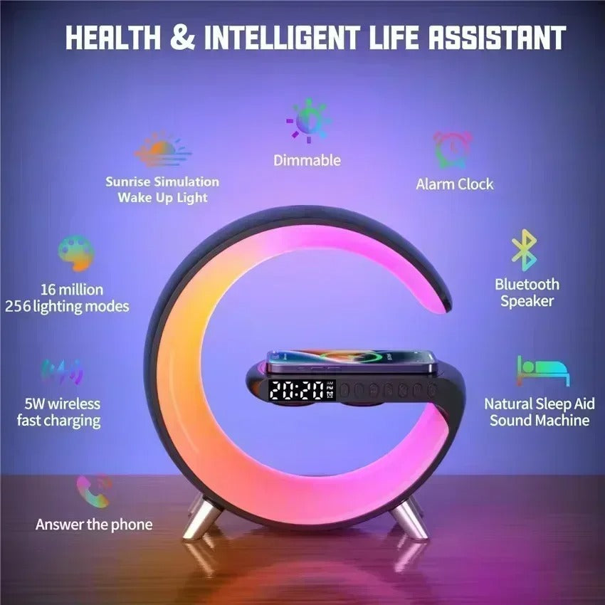 Multifunction Wireless Charger Stand Pad RGB Light Alarm Clock Speaker For iPhone Samsung Xiaomi Mini Fast Charging Dock Station